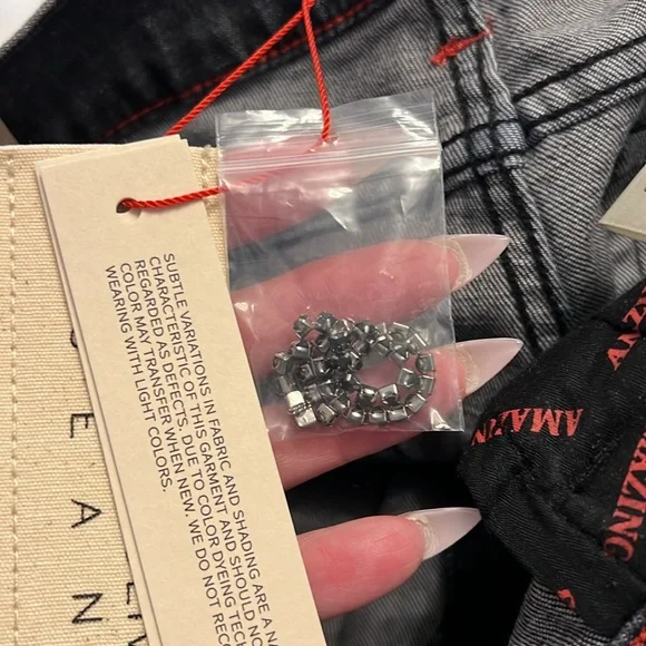 Alice & Olivia black boyfriend jeans new with tags Fringe  rhinestone size29 - Picture 11 of 12